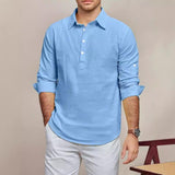 Men's Casual Cotton Linen Lapel Pullover Long Sleeve Shirt 82857030M