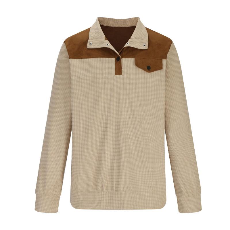 Men's Casual Colorblock Waffle Stand Collar Long Sleeve Sweatshirt 09215974Y