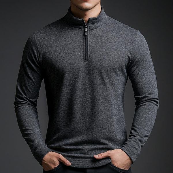 Men's Classic Casual Stand Collar Zipper Long Sleeve Polo Shirt 43469176K