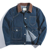 Men's Retro Colorblock Lapel Multi-pocket Denim Jacket 22779889Z