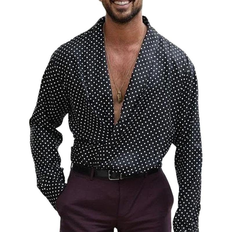 Men's Polka Dot Lapel Casual Long Sleeve Shirt 93557194U