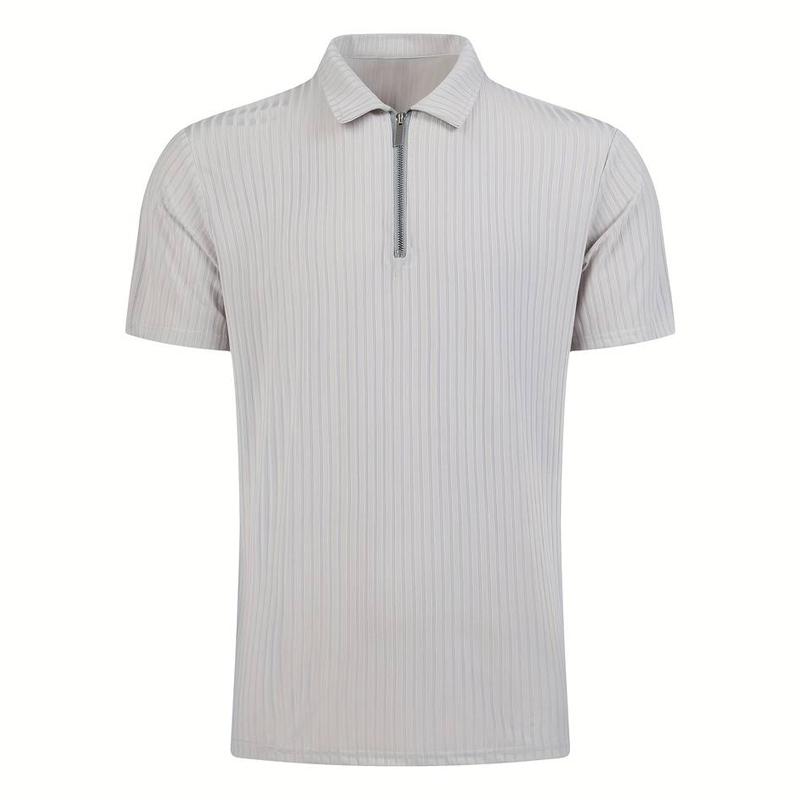 Men's Solid Striped Lapel Short Sleeve Polo Shirt 90409237Z