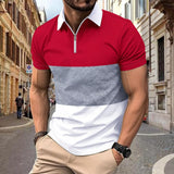 Men's Casual Color Block Printed Zip Short Sleeve Polo Shirt 74859890Y