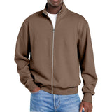 Men's Solid Color Zipper Stand Collar Long Sleeve Sweatshirt Jacket 58782049Y