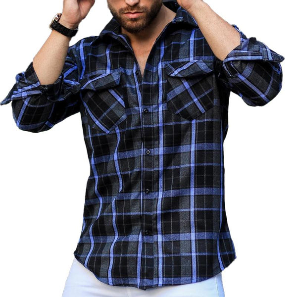 Men's Plaid Breast Pocket Lapel Long Sleeve Shirt 65719465Z