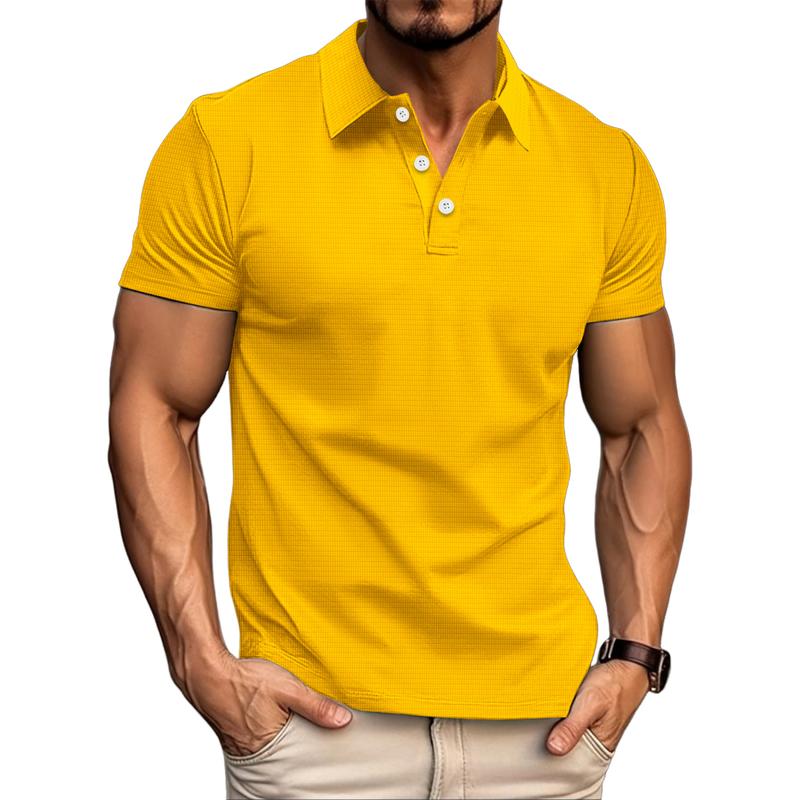 Men's Casual Waffle Lapel Button-Down Short Sleeve Polo Shirt 21824374M