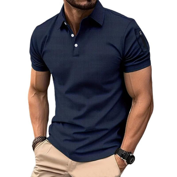 Men's Solid Color Zip Pocket Short Sleeve Polo Shirt 51697373Y
