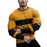 Men's Classic Casual Round Neck Pullover Contrast Color Long Sleeve Sweater 34985535K