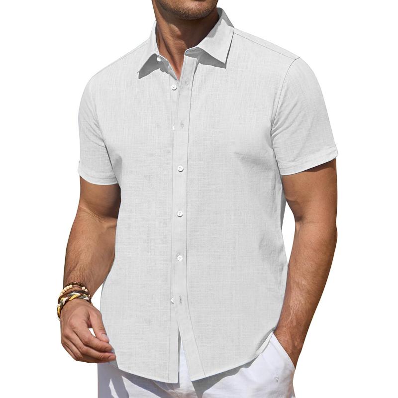 Men's Solid Color Lapel Short Sleeve Shirt 68510853Y