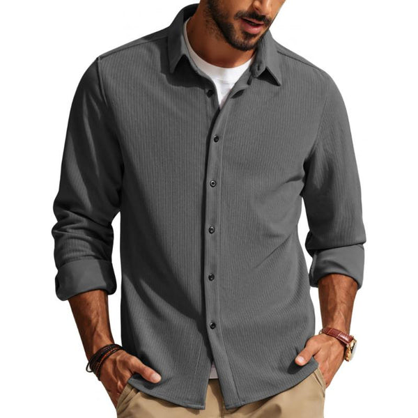 Men's Casual Solid Color Lapel Long Sleeve Shirt 92125385Y