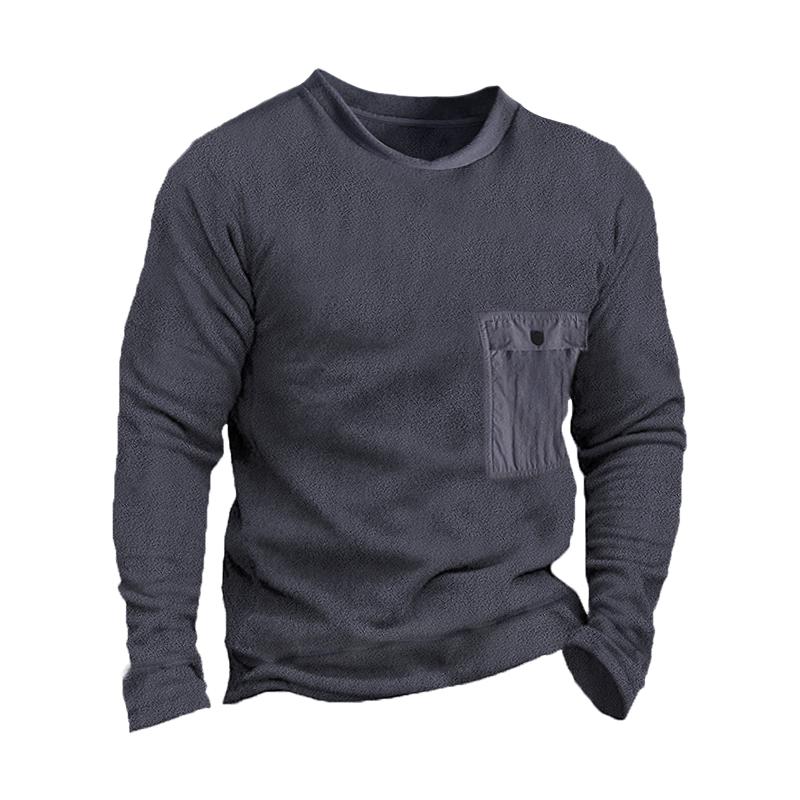 Men's Retro Casual Polar Fleece Pocket Crew Neck Sweatshirt 46881538TO