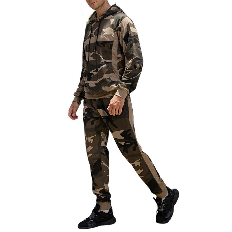 Men's Casual All-match Camouflage Hoodie Trousers Set 81349705F