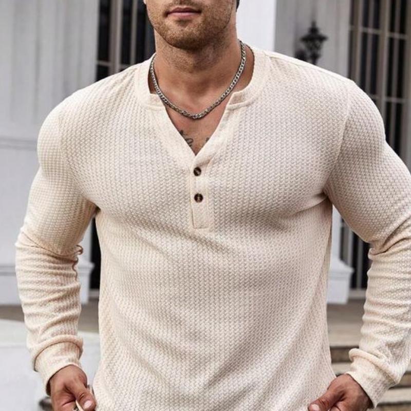 Men's Classic Casual Button V-Neck Slim Fit Long Sleeve T-Shirt 72249592K