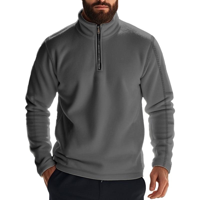 Men's Casual Outdoor Zipper Stand Collar Polar Fleece Pullover Sweatshirt 38767226M