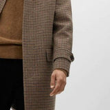 Men's Classic Casual Multi-Pocket Button-Down Thigh-Length Houndstooth Lapel Coat 30114162K 30114162K