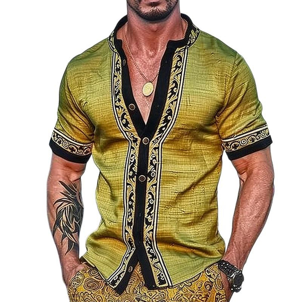 Men's Retro Luxury Color Block Short Sleeve T-Shirt 14781385TO