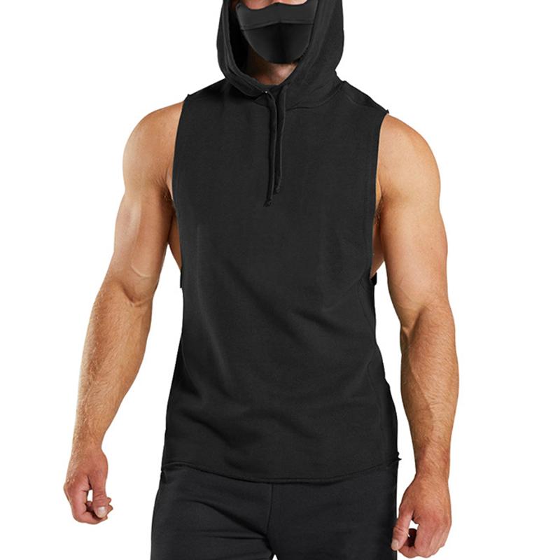 Men's Solid Loose Hooded Sleeveless Fitness Sports Tank Top 82109561Z