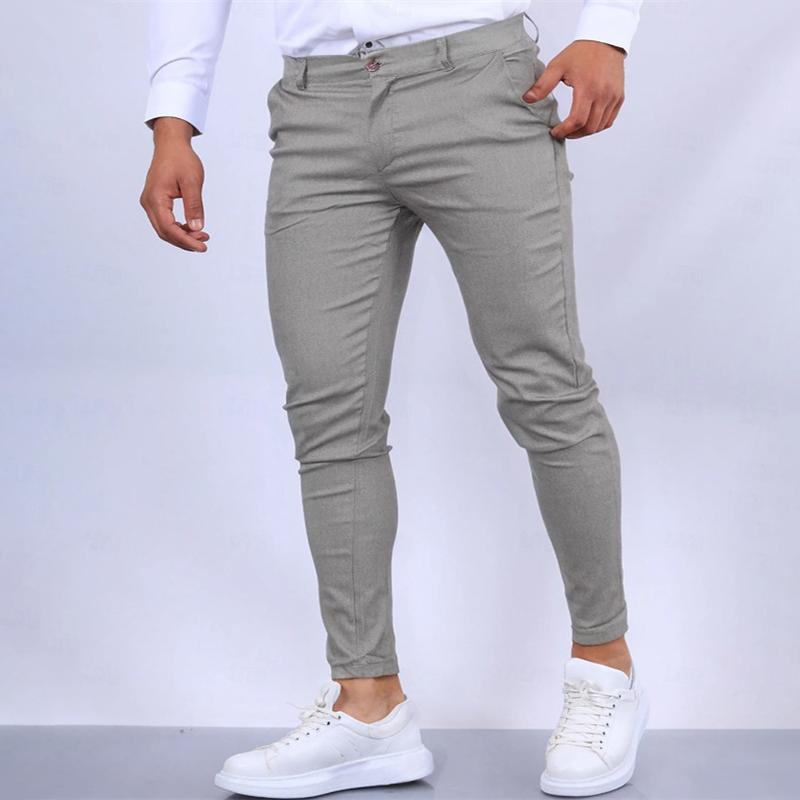 Pantalon décontracté taille moyenne slim de couleur unie pour hommes 78453070Z