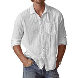 Men's Casual Loose Cotton Linen Lapel Long-sleeved Shirt 79904672M