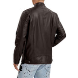 Men's Casual Stand Collar Zippered Leather Motorcycle Jacket 55708444M