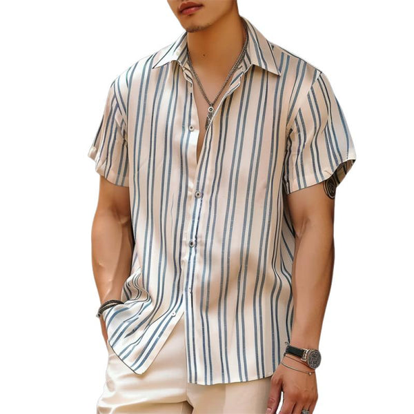 Men's Casual Striped Print Short Sleeve Shirt 52887614Y