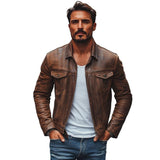 Men's Vintage Leather Lapel Single Breasted Slim Fit Jacket 51679904M