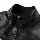 Men's Vintage Stand Collar Zipper Slim Fit Motorcycle Leather Jacket 29536672M