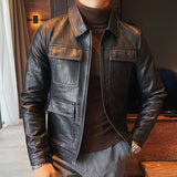 Men's Vintage Casual Leather Zipper Pocket Jacket 19321502TO