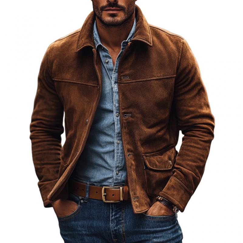 Men's Vintage Suede Lapel Single Breasted Slim Fit Jacket 42210108M