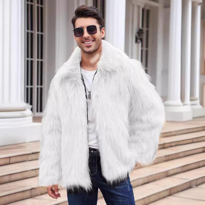 Men's Classic Casual Lapel Short Loose Faux Fur Warm Coat 38913113K