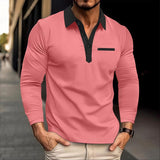 Men's Casual Colorblock Collar Slim Fit Long Sleeve Polo Shirt 61724773M