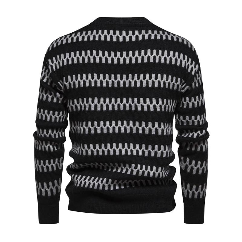 Men's Fashion Contrast Jacquard Round Neck Pullover Knitted Sweater 13556024M