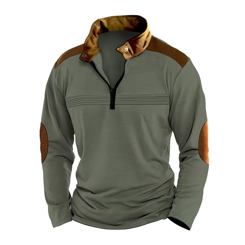 Sweat-shirt décontracté à manches longues et col montant avec fermeture éclair et blocs de couleurs pour hommes 32537015Z