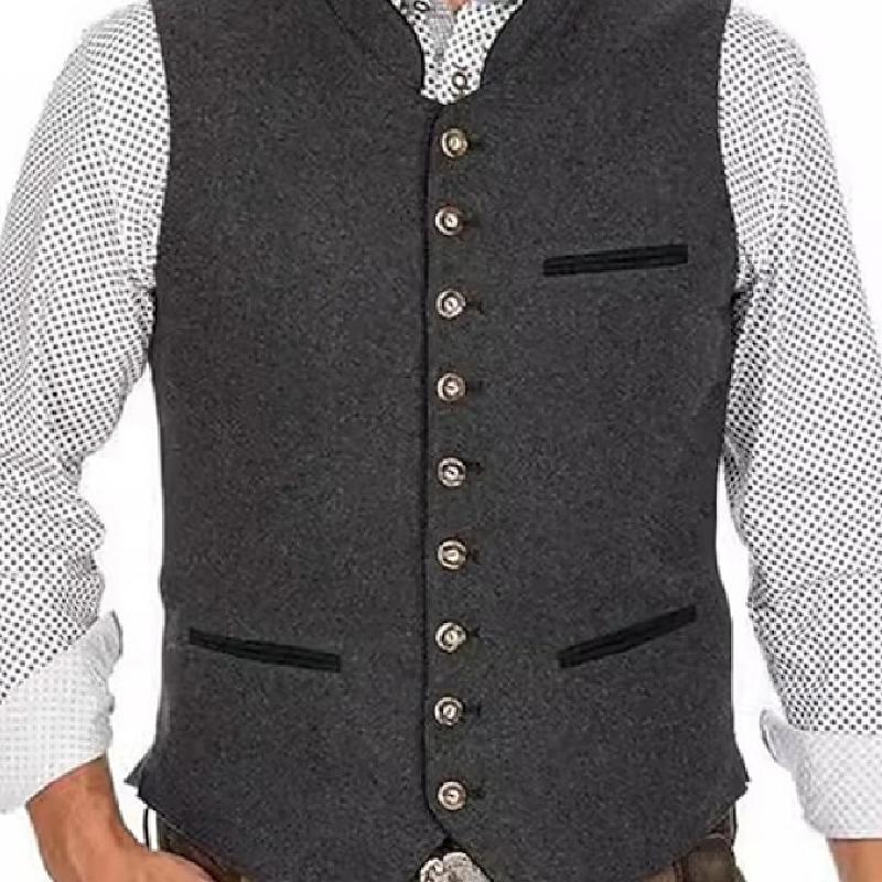 Men's Vintage Woolen Stand Collar Single Breasted Vest 53912309Y