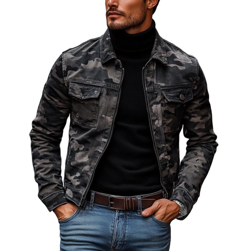 Men's Fashion Camouflage Cotton Lapel Zipper Slim Fit Jacket 07628390M