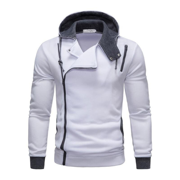 Men's Casual Colorblock Diagonal Zipper Long Sleeve Sports Hoodie 13260134M