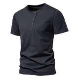 Men's Solid Henley Collar Short Sleeve Casual T-shirt 13304885Z