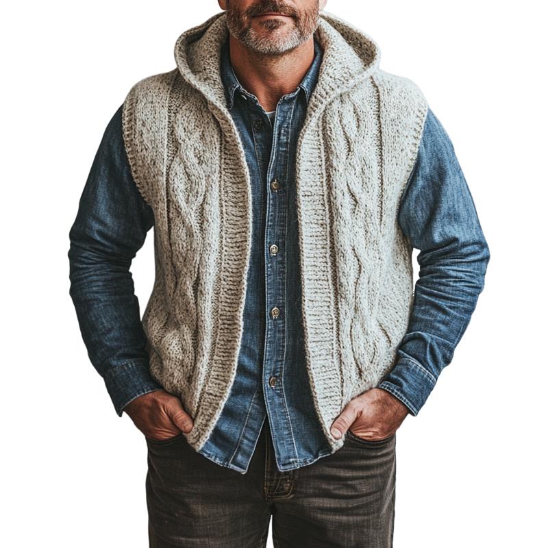 Men's Retro Casual Jacquard Knitted Hooded Vest 67318436TO