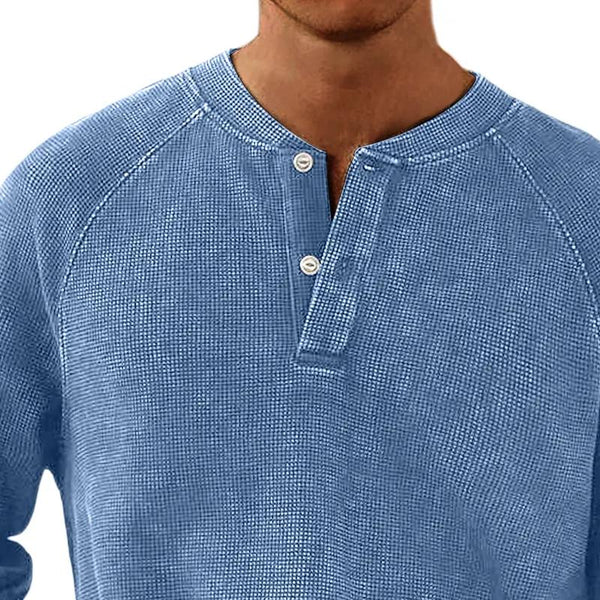 Men's Solid Color Waffle Henley Collar Long Sleeve Casual T-shirt 41869652Z