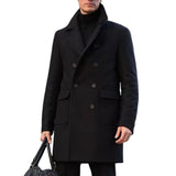 Men's Solid Color Notch Lapel Double Breasted Mid-length Coat 40216153Z