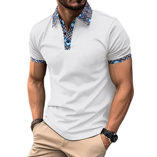 Men's Colorblock Printed Waffle Short-Sleeved Polo Shirt 10026872Y