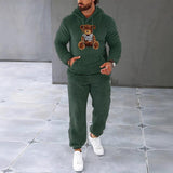 Men's Retro Casual Plush Bear Hooded Sweatshirt Two-Piece Set 86983179TO