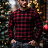 Men's Christmas Red and Black Check Crew Neck Slim Fit Sweater 61536745Y