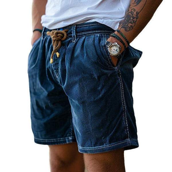 Men's Vintage Corduroy Elastic Waist Drawstring Shorts 98168090Y