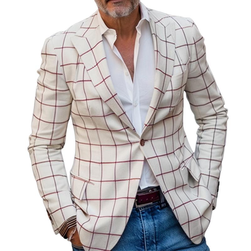 Blazer con bolsillos y estampado de cuadros estilo retro informal para hombre 96724361TO