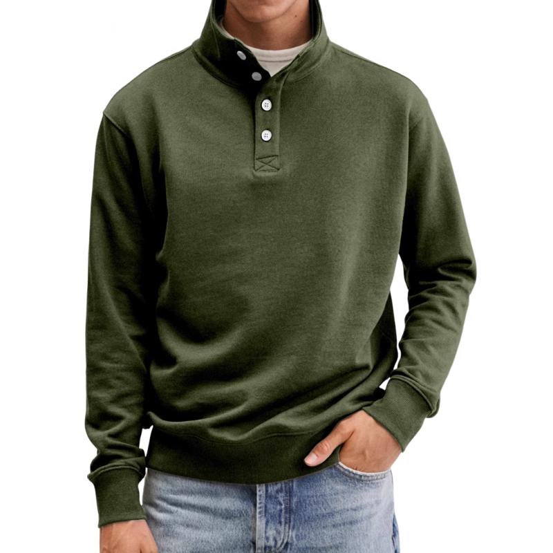 Men's Casual Solid Color Button Stand Collar Pullover Loose Sweatshirt 24842988M