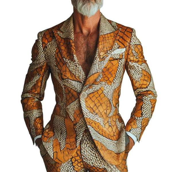 Men's Retro Casual Contrast Snakeskin Print Blazer 89562263TO