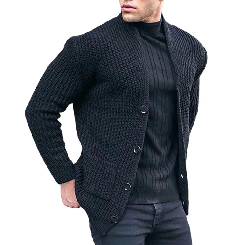 Men's Black Knitted Cardigan 50253350U