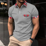 Men's Plaid Stitching Lapel Short Sleeve Polo Shirt 04380022Z