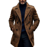 Men's Fashion Suede Notch Lapel Double Breasted Mid-length Coat 45641650Z